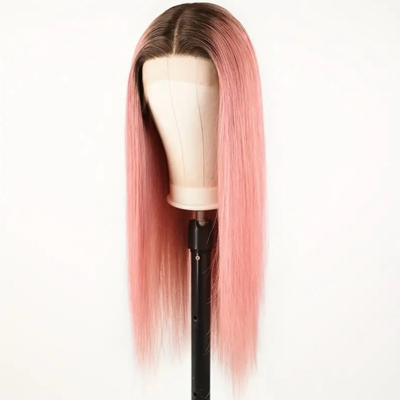 200% Density 18” #4/Pink Straight Human Hair Colored Wig - Picture 1 of 10